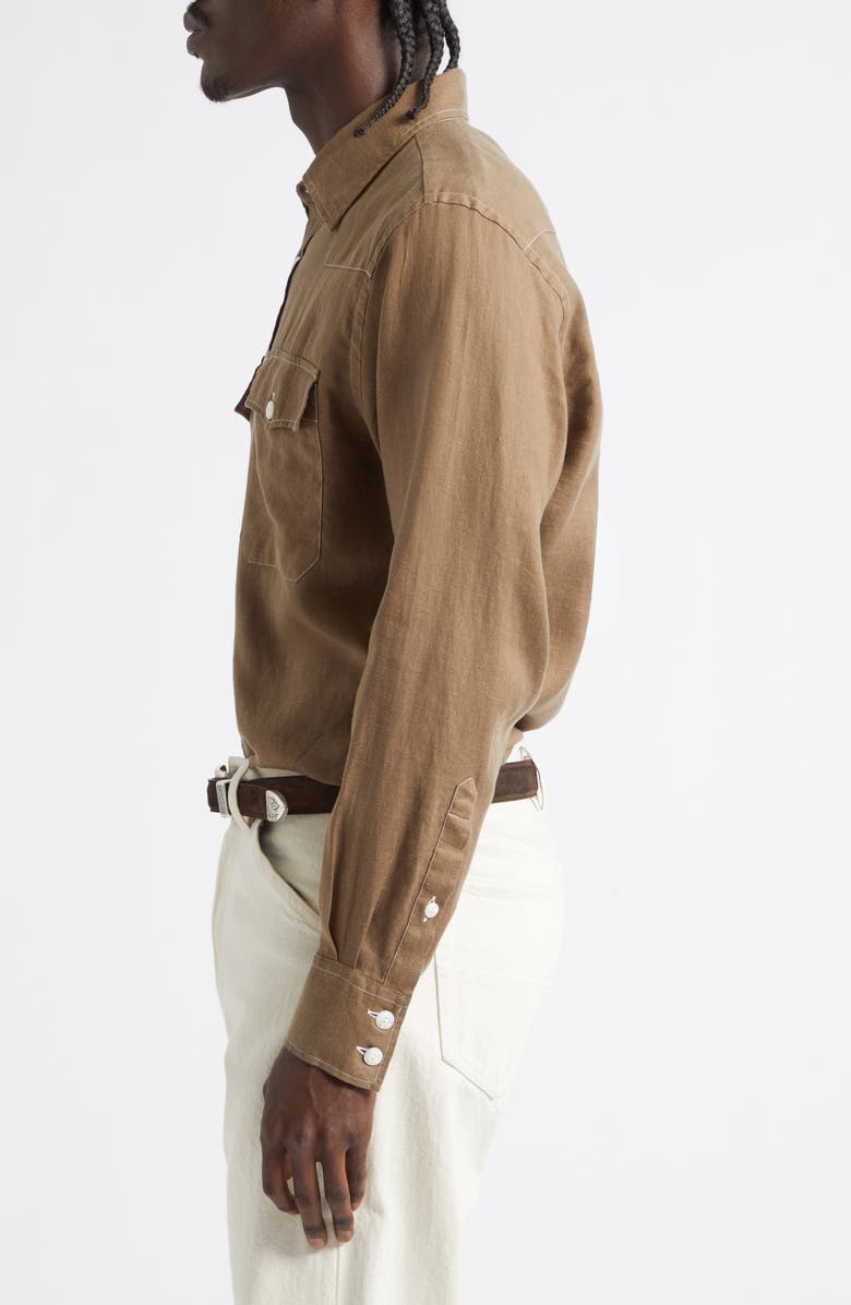 Drake's Western Linen Button-Up Shirt, Alternate, color, Brown