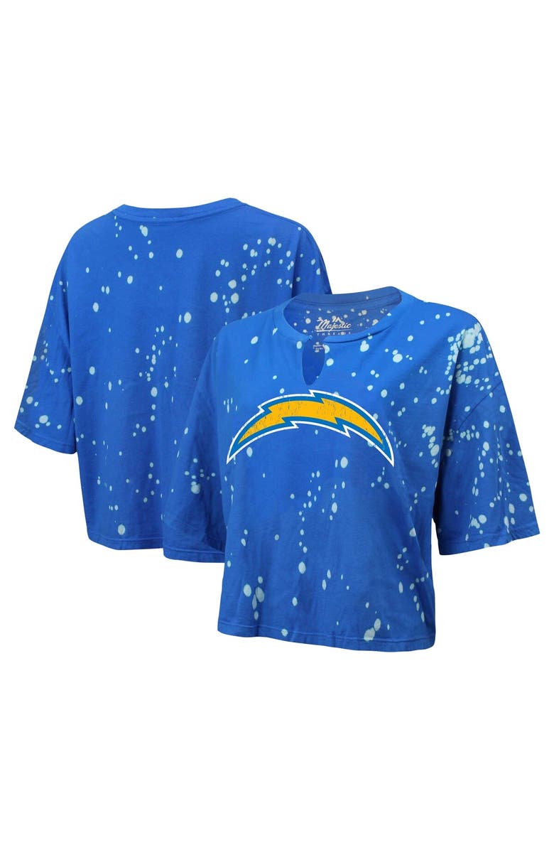 Majestic Threads Women's Majestic Threads Powder Blue Los Angeles Chargers Bleach Splatter Notch Neck Crop T-Shirt, Alternate, color, 