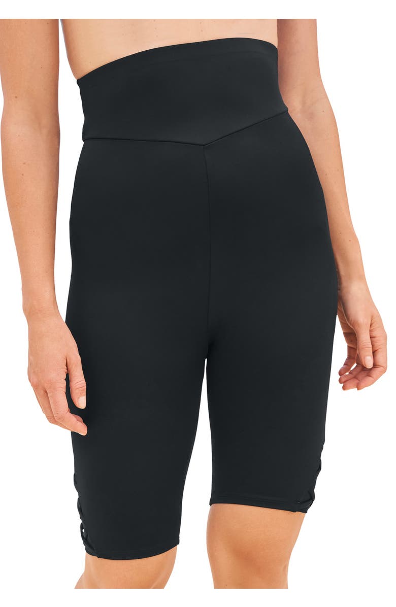 Swim 365 Lattice-Detailed High-Waist Bike Short, Main, color, Black