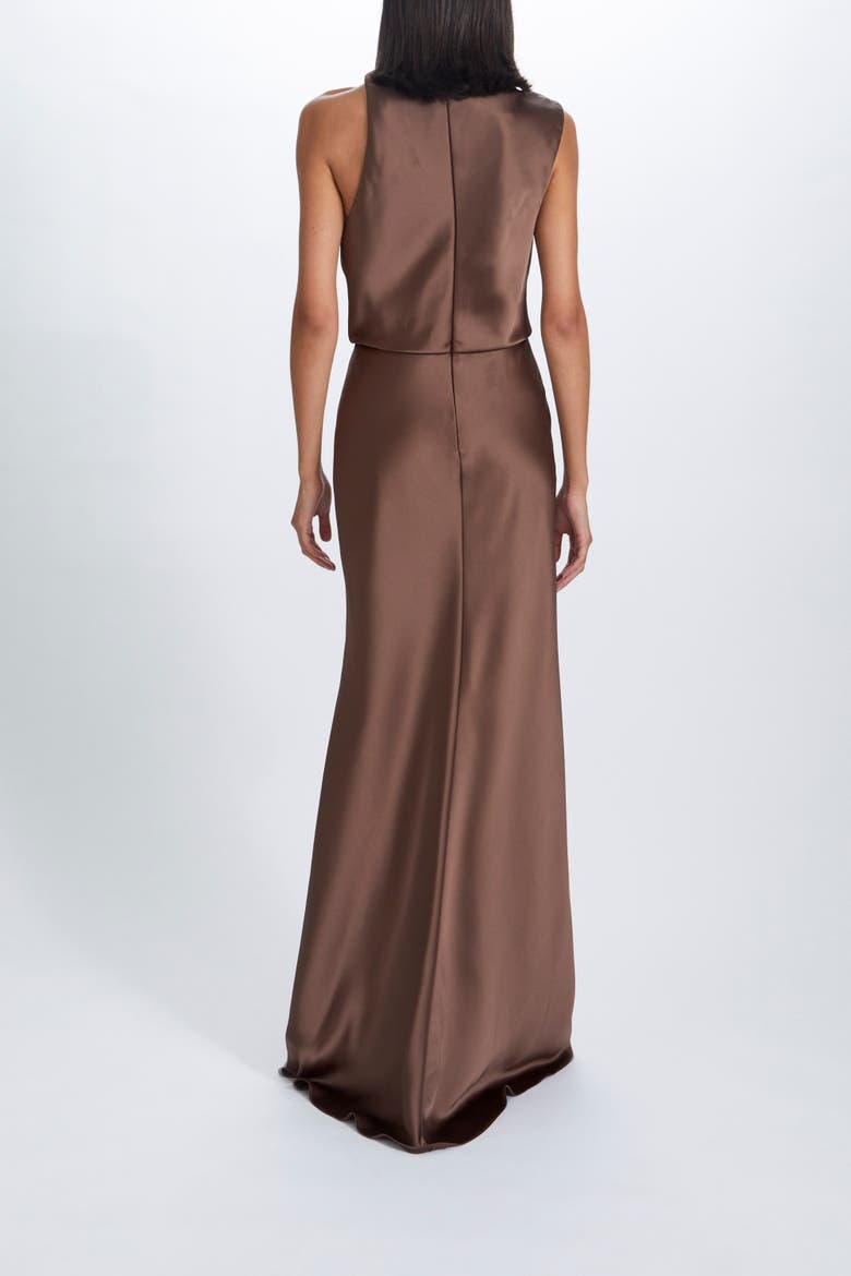 Fluid Satin Draped Neck Dress, Alternate, color, Truffle