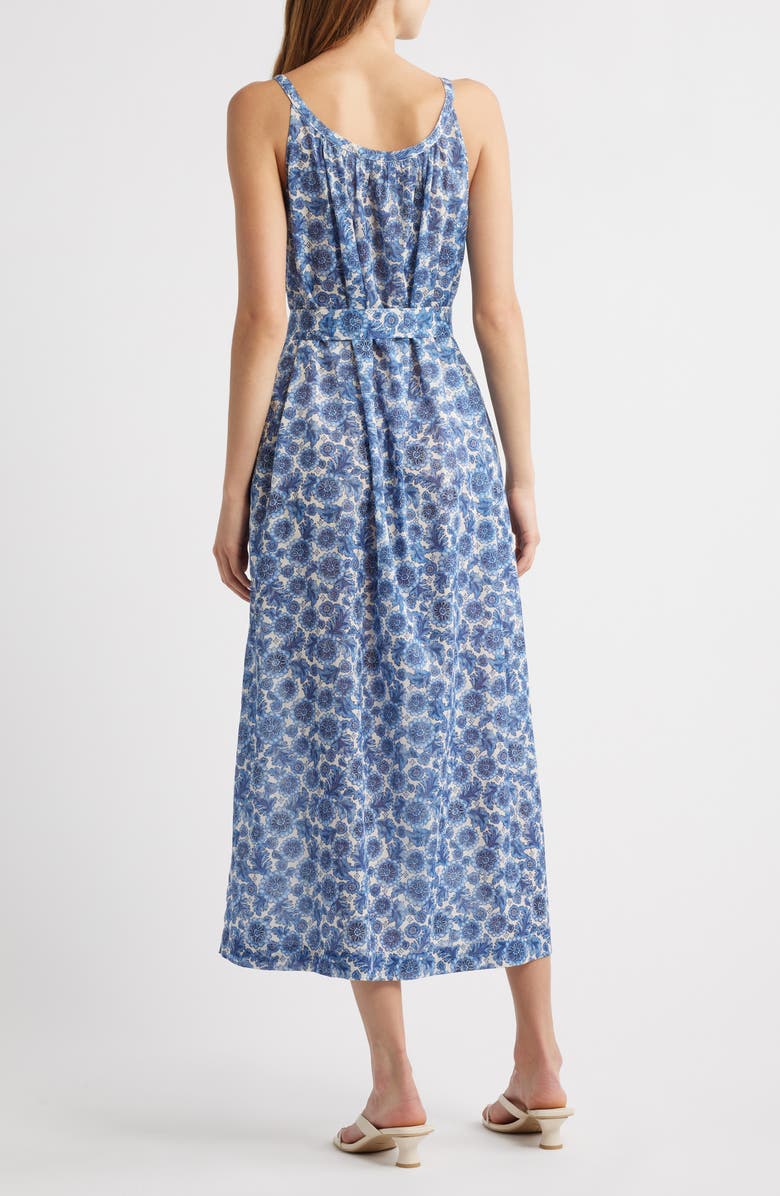 DÔEN Nevita Belted Organic Cotton Voile Midi Dress, Alternate, color, Bleu Soleil Fleurit