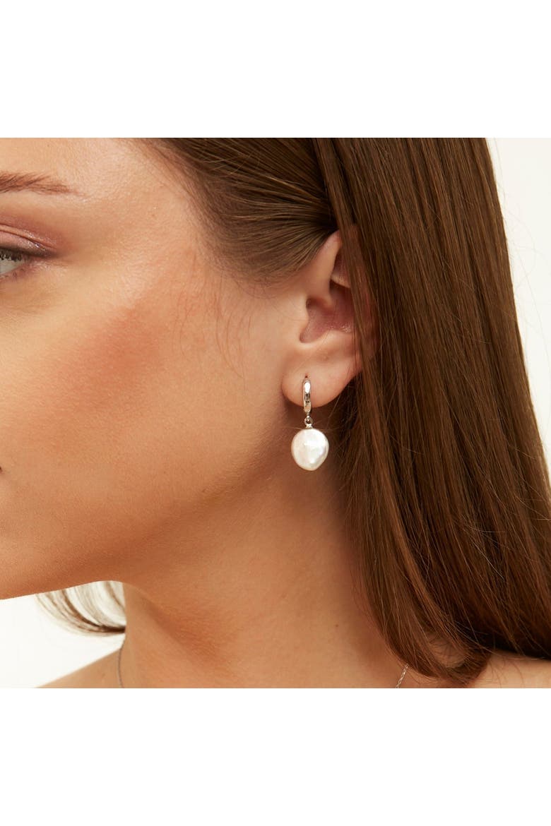Treated Freshwater Cultured Baroque Pearl Hoop Earrings, Alternate, color, Silver