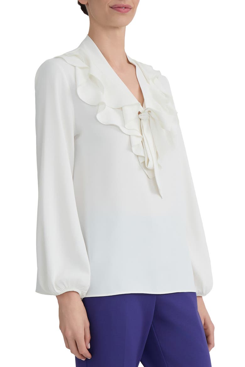 Ruffle Tie Neck Top, Alternate, color, VANILLA ICE