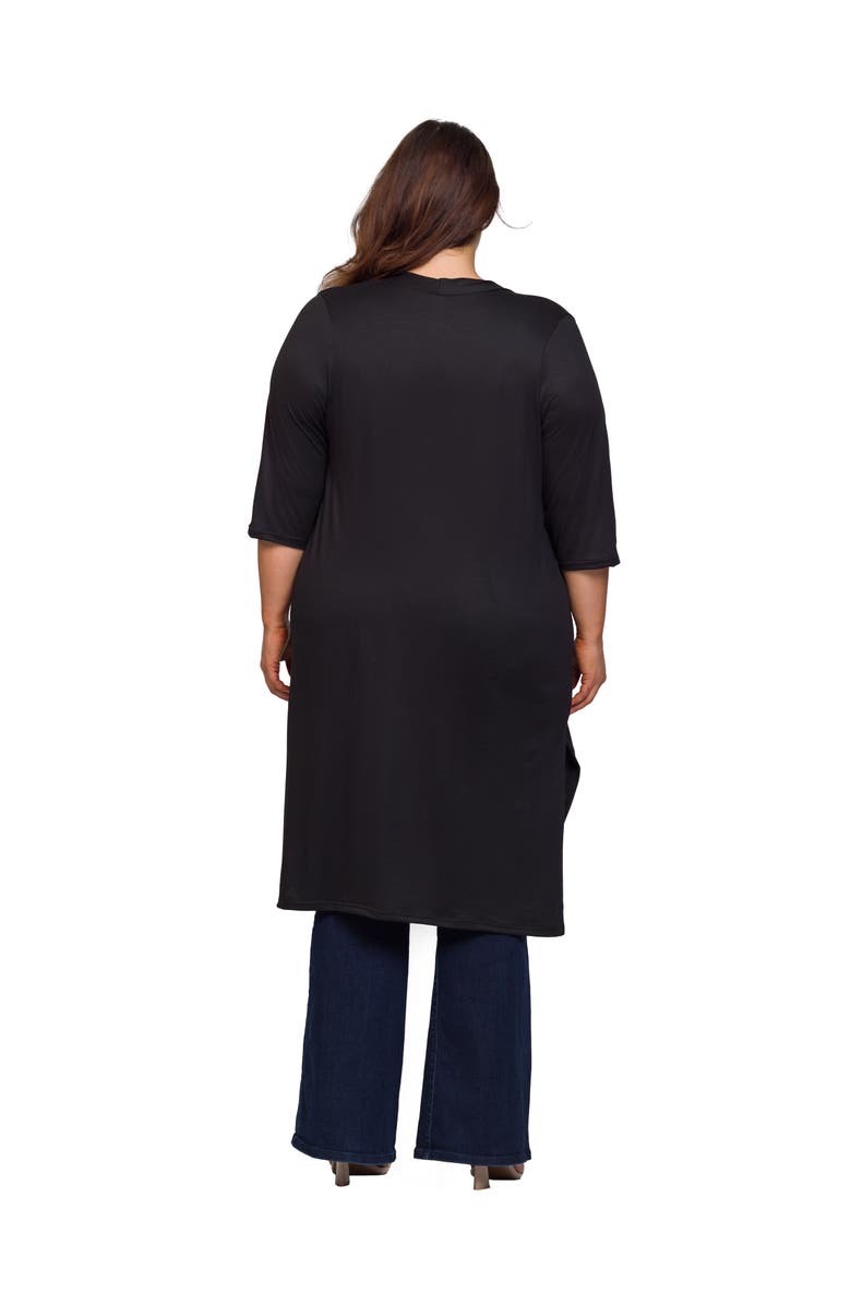 24seven Comfort Apparel Open Front Knee Length Duster Cardigan, Alternate, color, Black