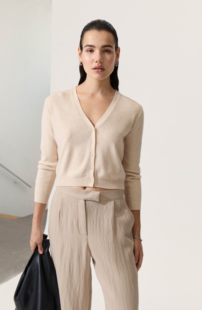 DELUC Melfi Crop Cardigan, Alternate, color, Ecru Melange