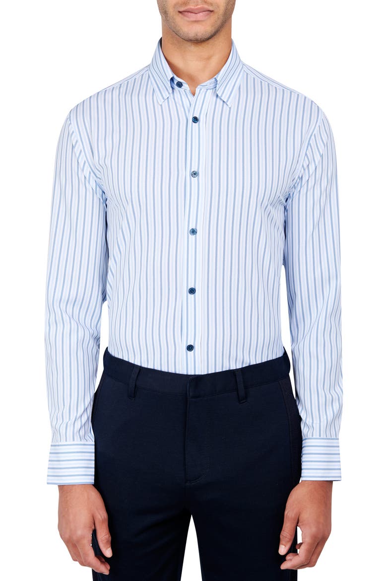 Regular Fit Stripe Performance Stretch Dress Shirt, Main, color, BLUE/ BLUE