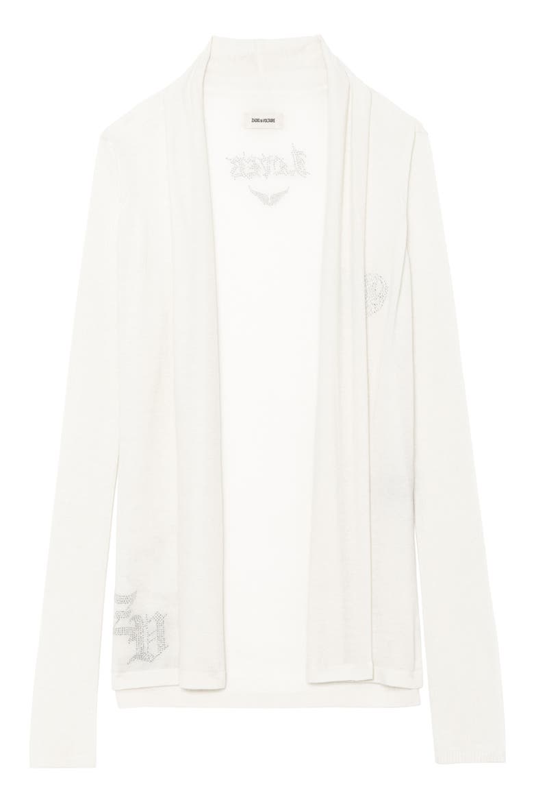 Robyn Beaded Heart Detail Tissue Weight Cashmere Cardigan, Alternate, color, VANILLE