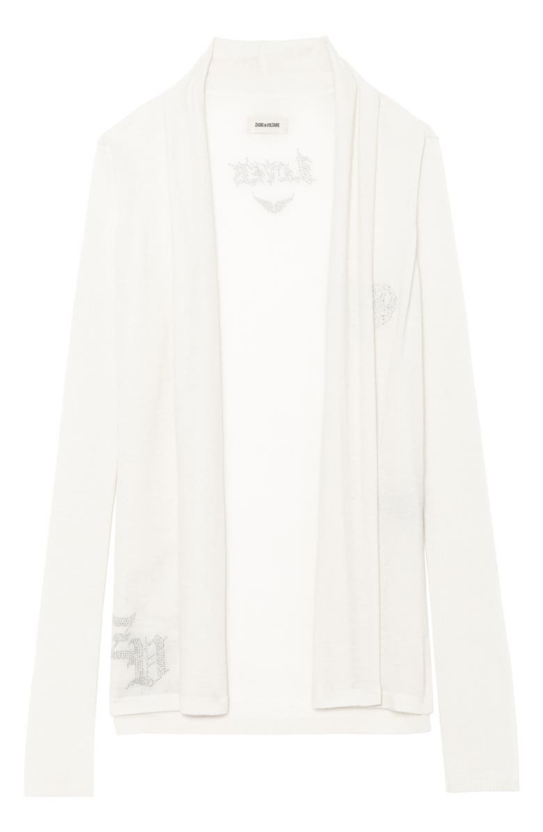Zadig & Voltaire Robyn Beaded Heart Detail Tissue Weight Cashmere Cardigan, Alternate, color, Vanille