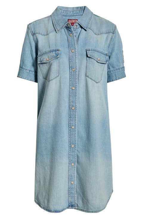 Cotton Blend Denim Shirtdress