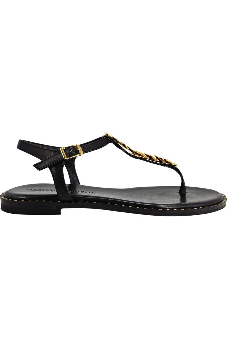 Madison Maison Leather Leaf Flat Thong Sandal, Main, color, Black