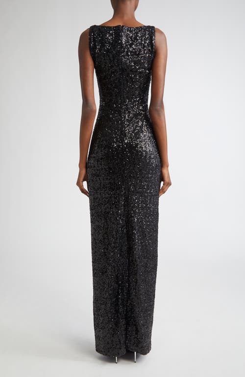Michael Kors Sequined Portrait-neck Sleeveless Gown In Black