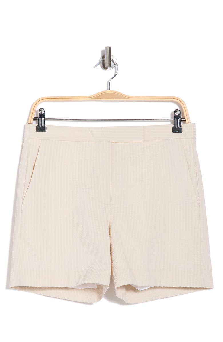 Theory Stripe Seersucker Cotton Blend Shorts, Alternate, color, Sand