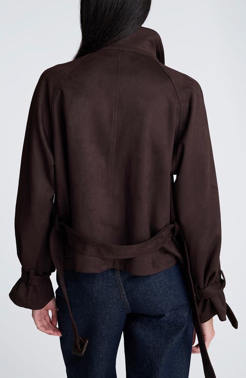 Kenneth Cole Faux Suede Cropped Belted Trench Jacket In Brown