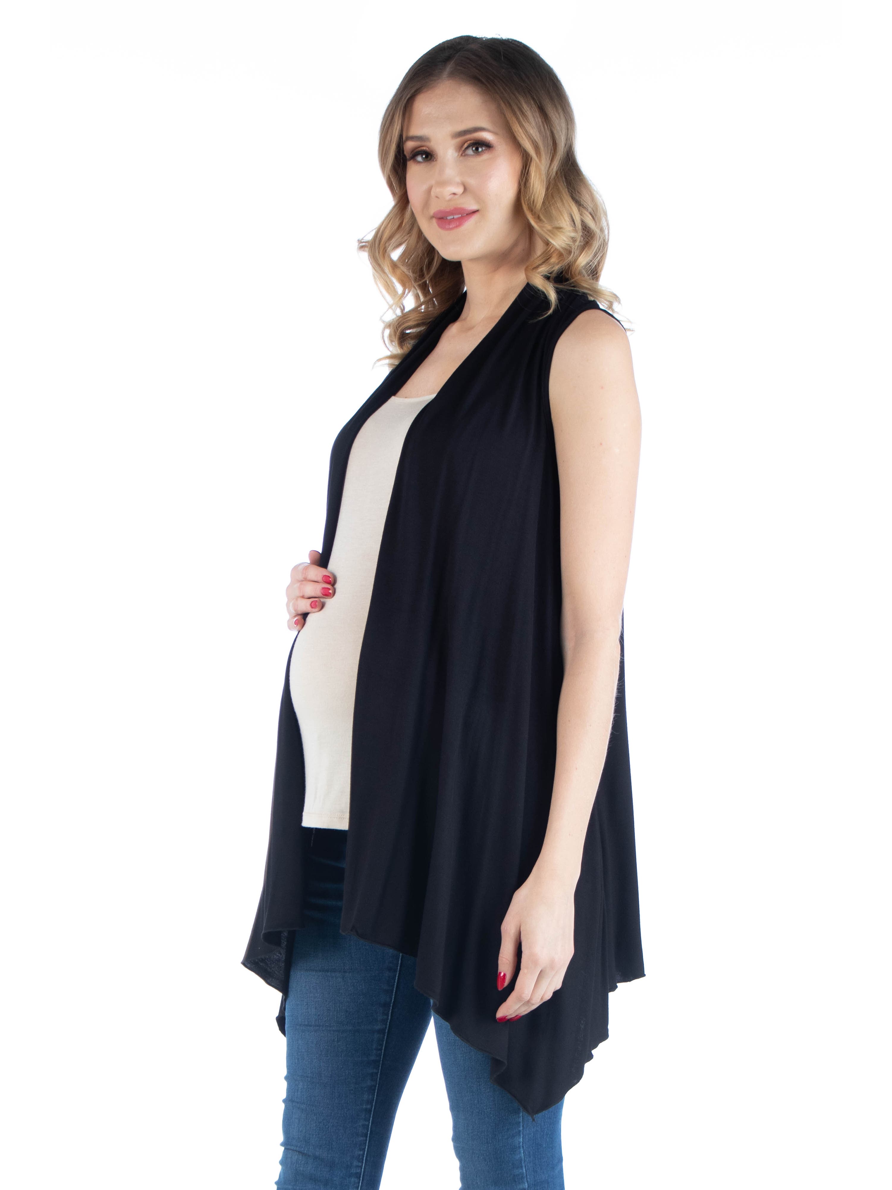 Maternity Draped Open Front Sleeveless Cardigan - image 2