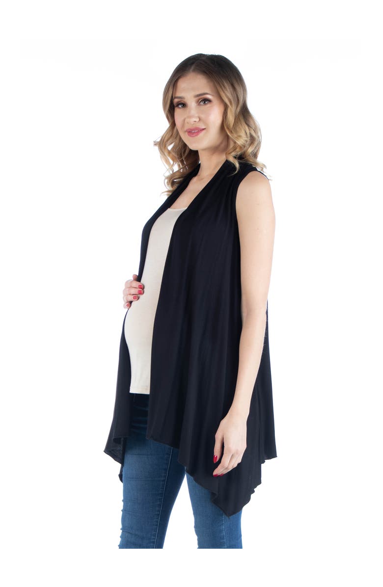 24seven Comfort Apparel Maternity Draped Open Front Sleeveless Cardigan, Alternate, color, Black