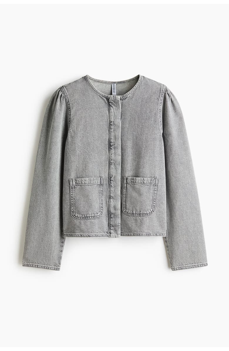 H&M Puff-sleeved Denim Jacket, Main, color, Washed Gray