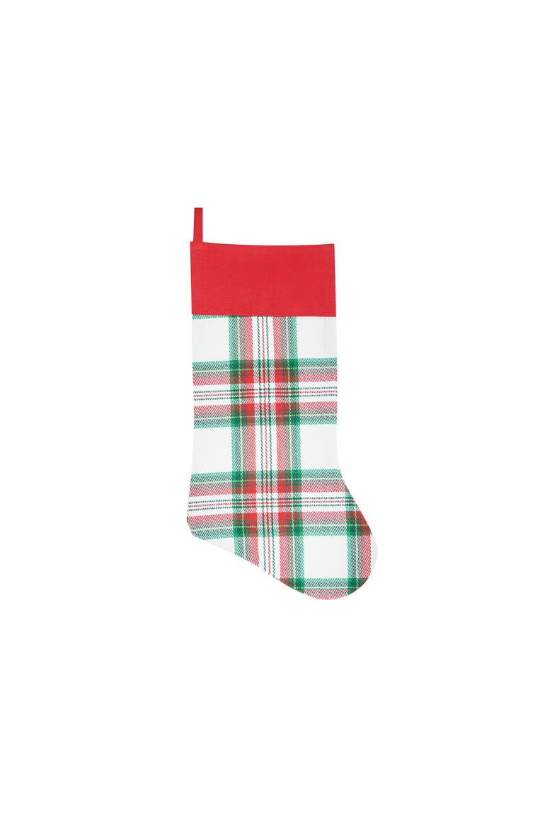 20" Carter Christmas Green White Red Plaid Hanging Large XMAS Red Cuff Stocking, Main, color, White