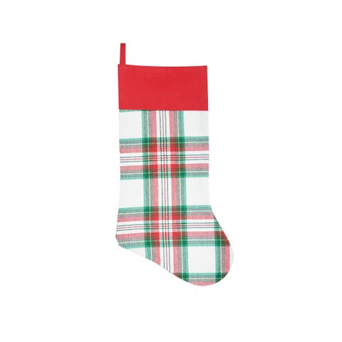 20" Carter Christmas Green White Red Plaid Hanging Large XMAS Red Cuff Stocking