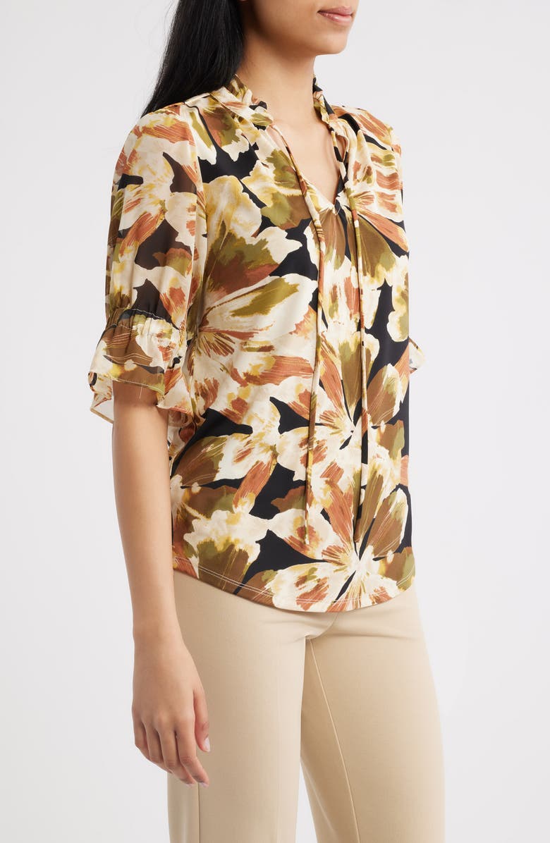 Anne Klein Ruffle Split Neck Top, Alternate, color,