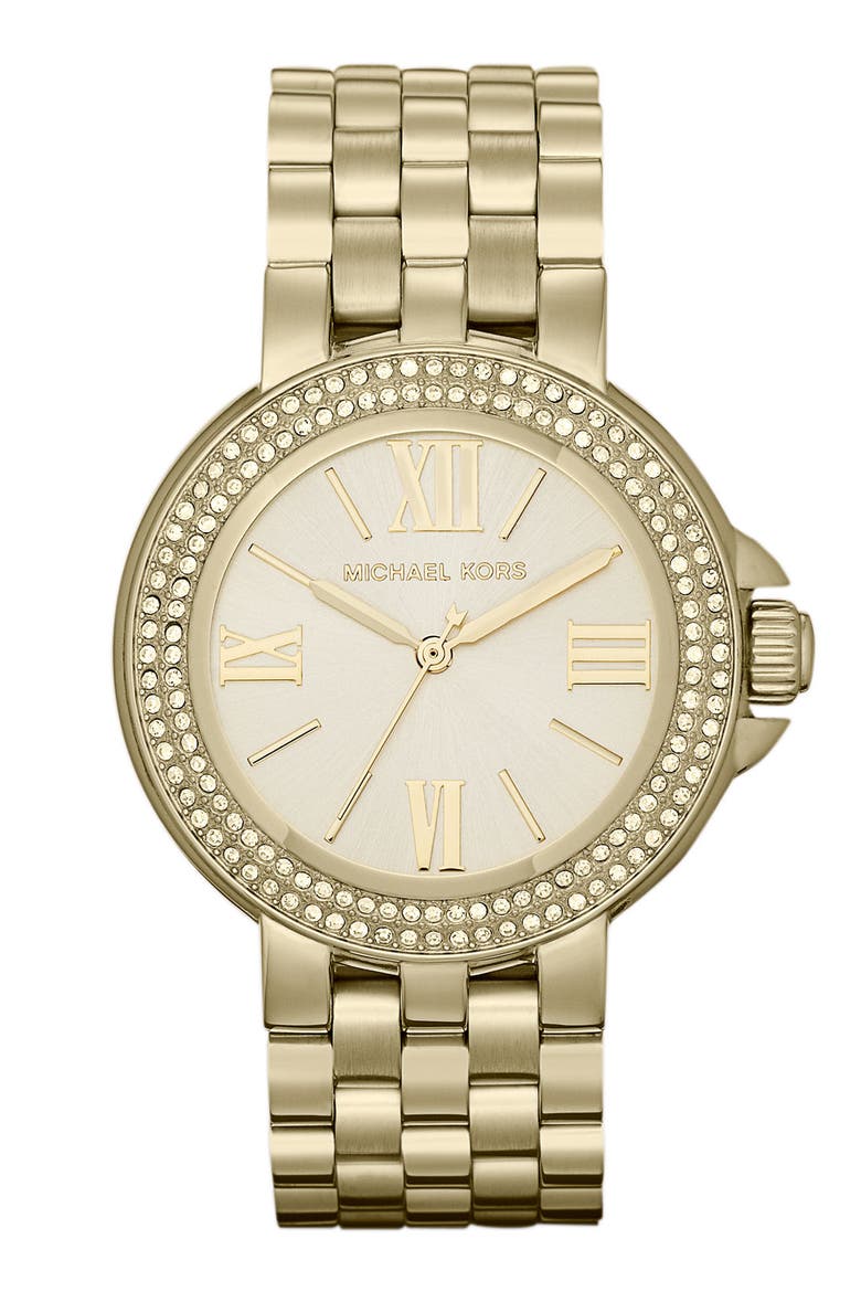 Michael Kors 'Lucy' Crystal Bezel Bracelet Watch, Main, color, GOLD