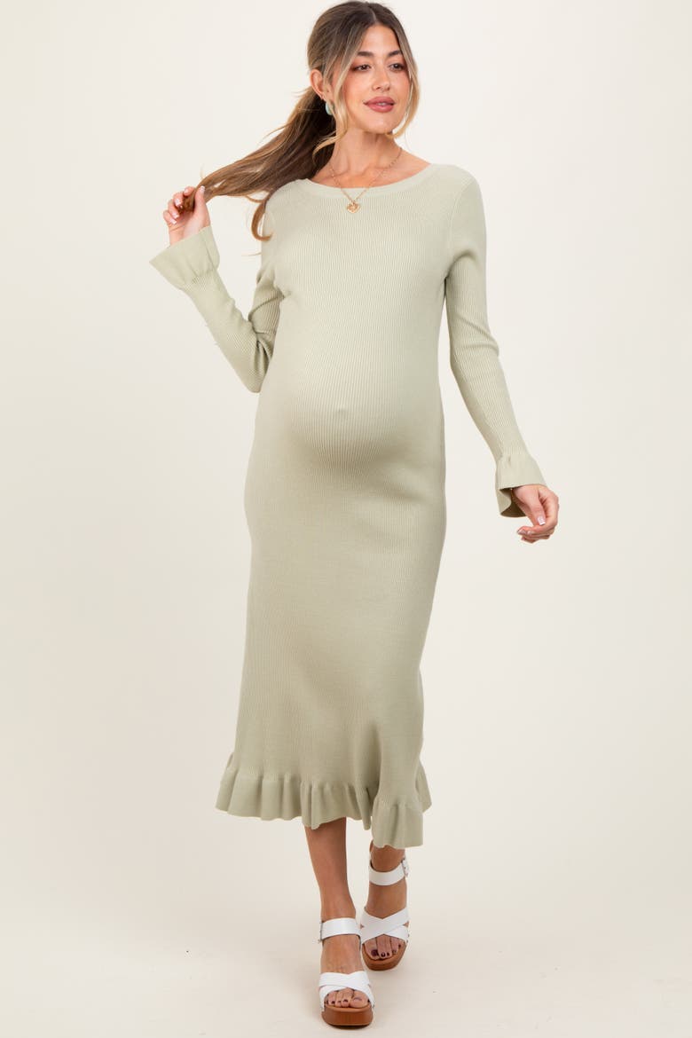 Ribbed Knit Bow Back Maxi Dress, Alternate, color, Light Olive