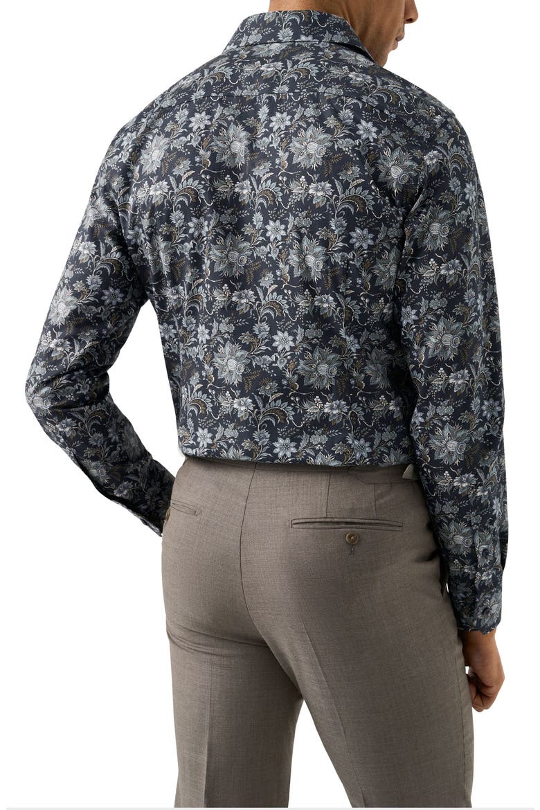 Slim Fit Floral Cotton Dress Shirt, Alternate, color, DARK BLUE