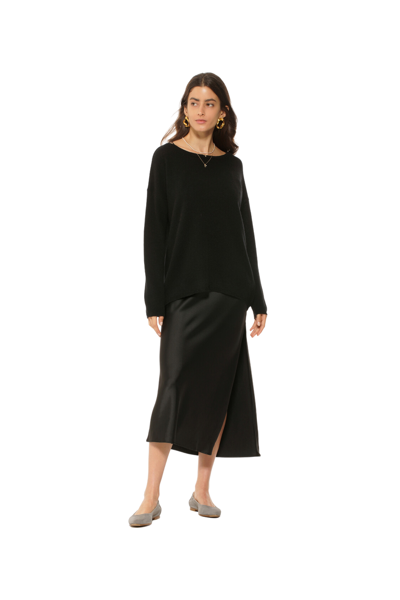 Lightweight Oversized Pure Cashmere Boatneck Sweater, Alternate, color, Black