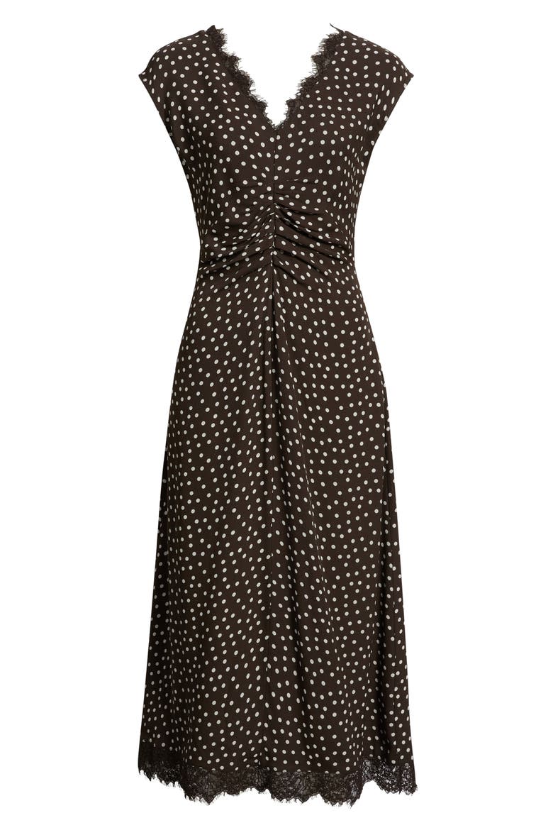 Lace Trim Midi Dress, Alternate, color, BROWN- IVORY QUYNH DOT