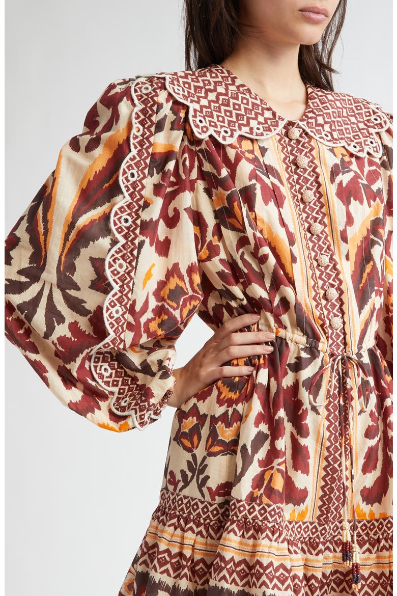 Long Sleeve Button Front Minidress, Alternate, color, TOUCANS SCARF CREAM