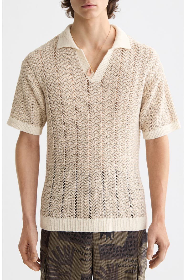 Open Knit Johnny Collar Polo Sweater, Main, color, EGGNOG
