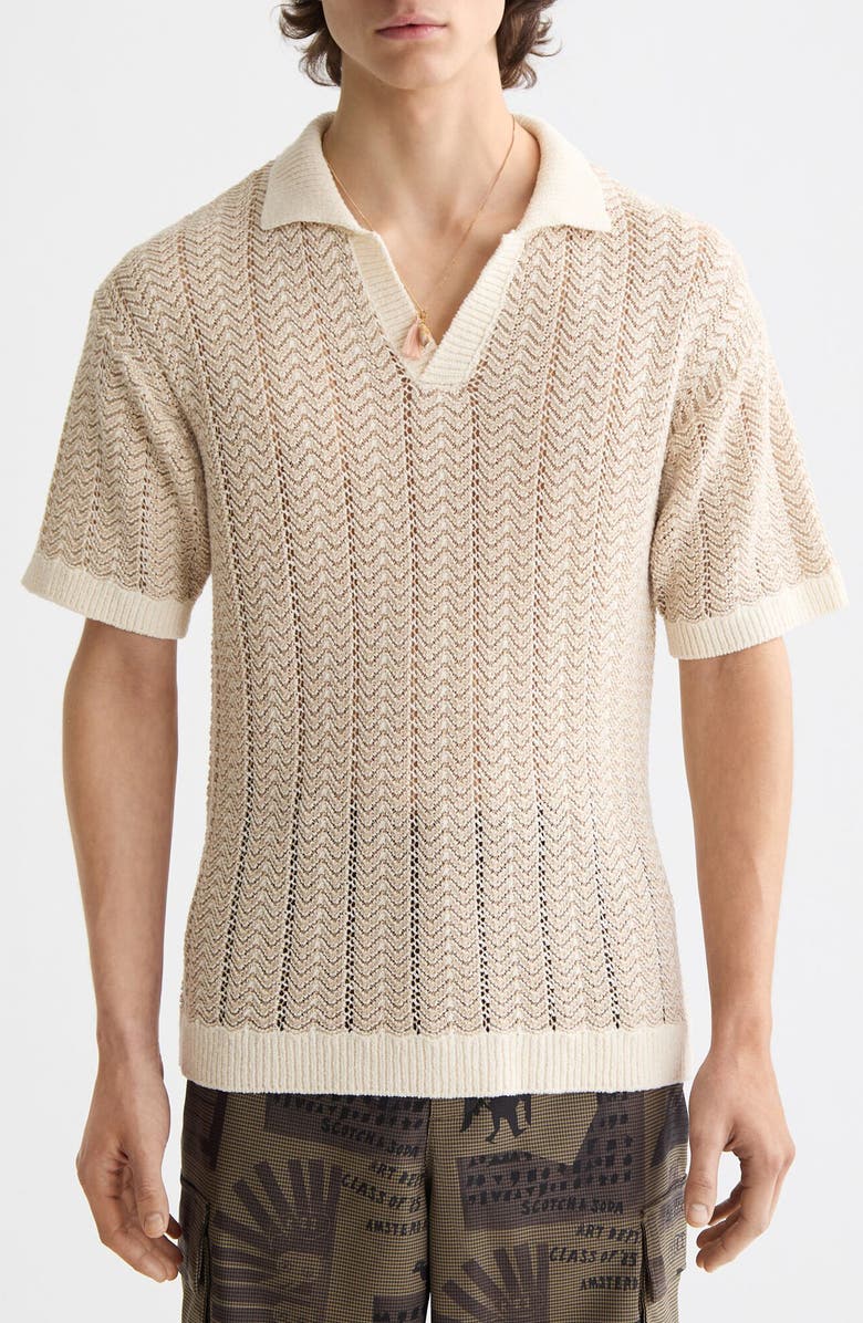 Scotch & Soda Open Knit Johnny Collar Polo Sweater, Main, color, Eggnog