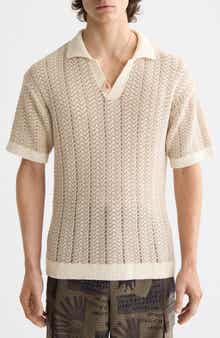 Open Knit Johnny Collar Polo Sweater