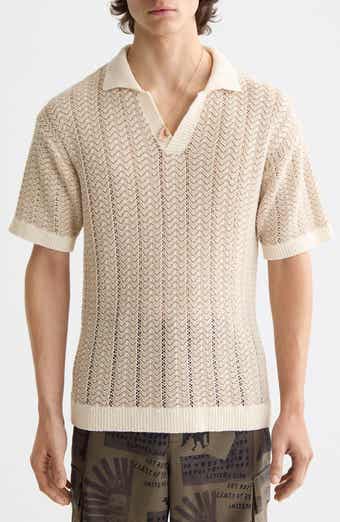 Open Knit Johnny Collar Polo Sweater