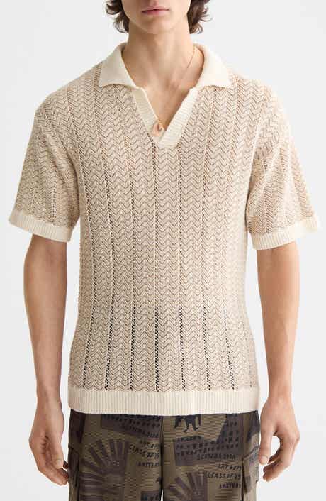 Open Knit Johnny Collar Polo Sweater