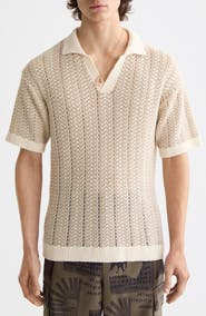 Scotch & Soda Open Knit Johnny Collar Polo Sweater