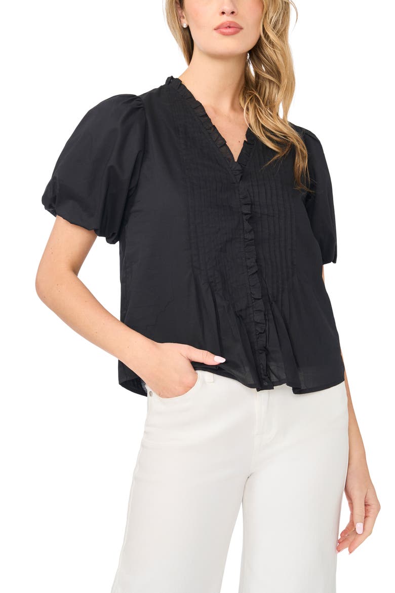 Pintuck Detail Cotton Voile Top, Main, color, RICH BLACK