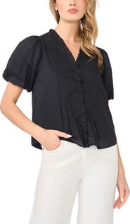 CeCe Pintuck Detail Cotton Voile Top