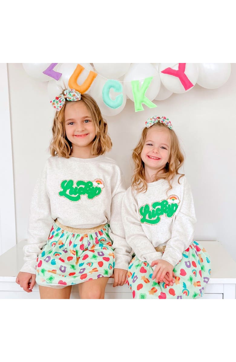 Sweet Wink Lucky Rainbow Patch St. Patrick's Day Sweatshirt, Alternate, color,