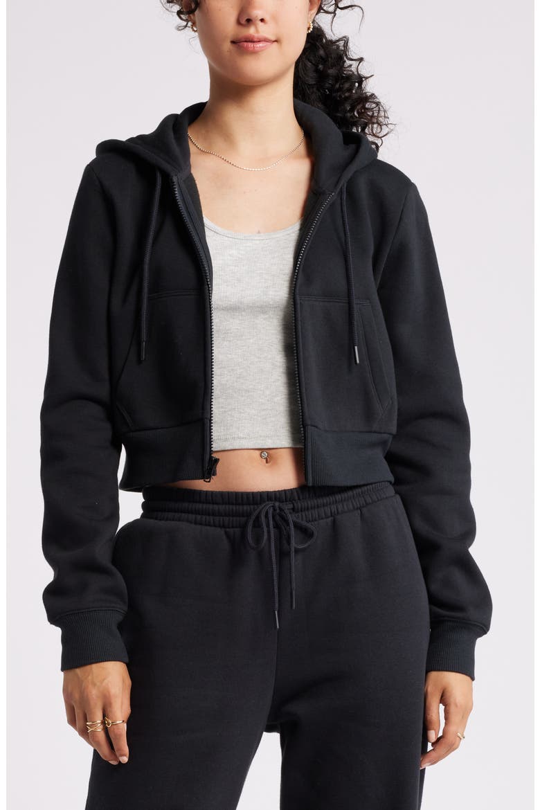 Crop Zip Fleece Hoodie, Main, color, BLACK JET