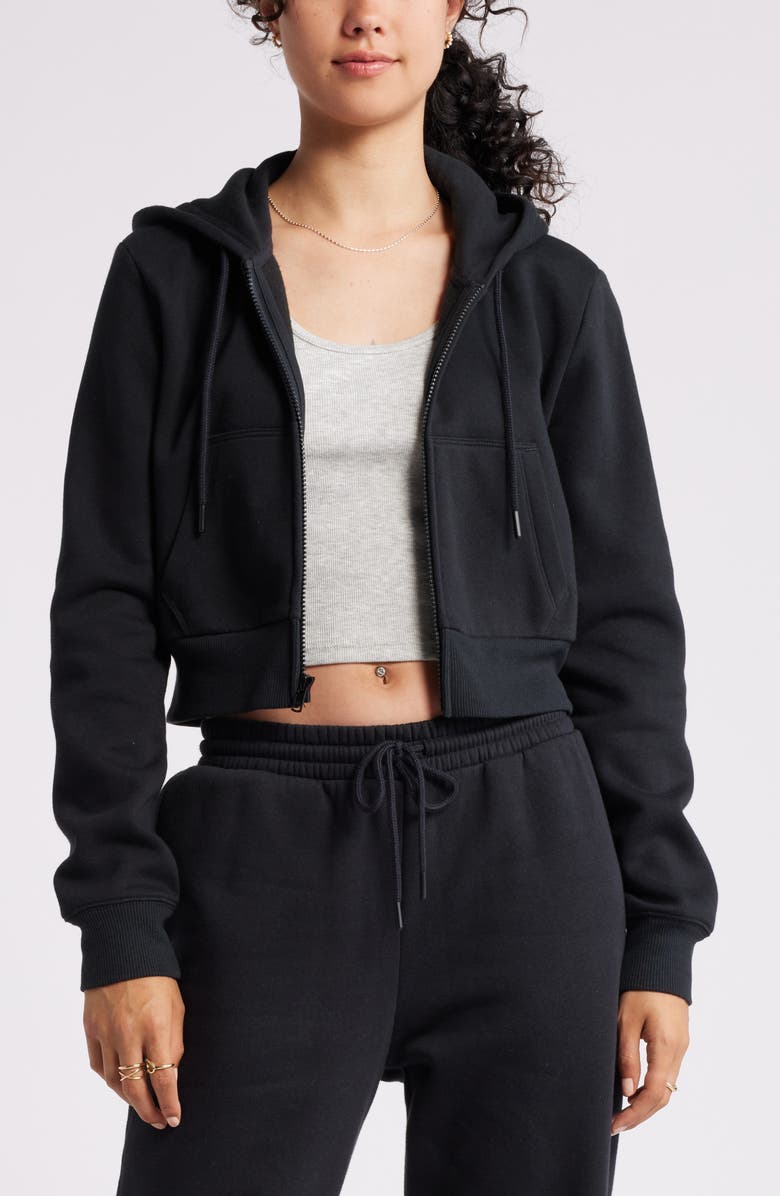 BP. Crop Zip Fleece Hoodie, Main, color, Black Jet