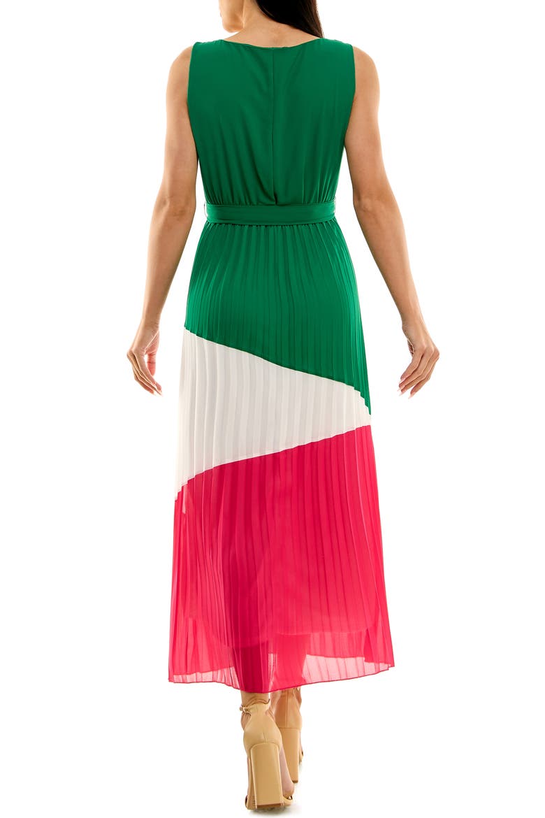 Colorblock Pleated Chiffon Maxi Dress, Alternate, color, GREEN/ IVORY/ PINK