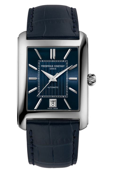 Classics Carrée Blue Leather Strap Watch, 30.4mm x 33mm