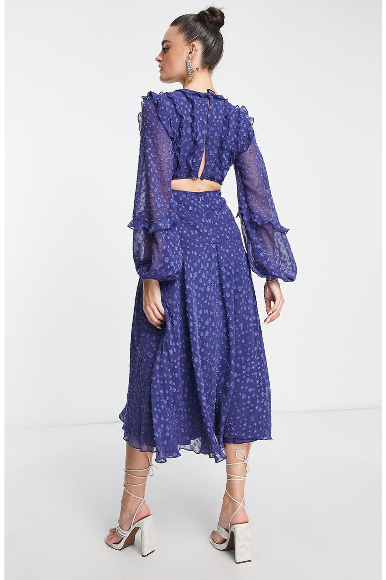 Ruffle Long Sleeve A-Line Midi Dress, Alternate, color, MEDIUM BLUE