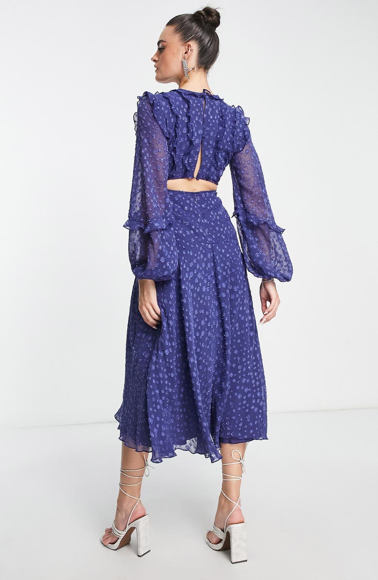 ASOS DESIGN Ruffle Long Sleeve A-Line Midi Dress, Alternate, color, 