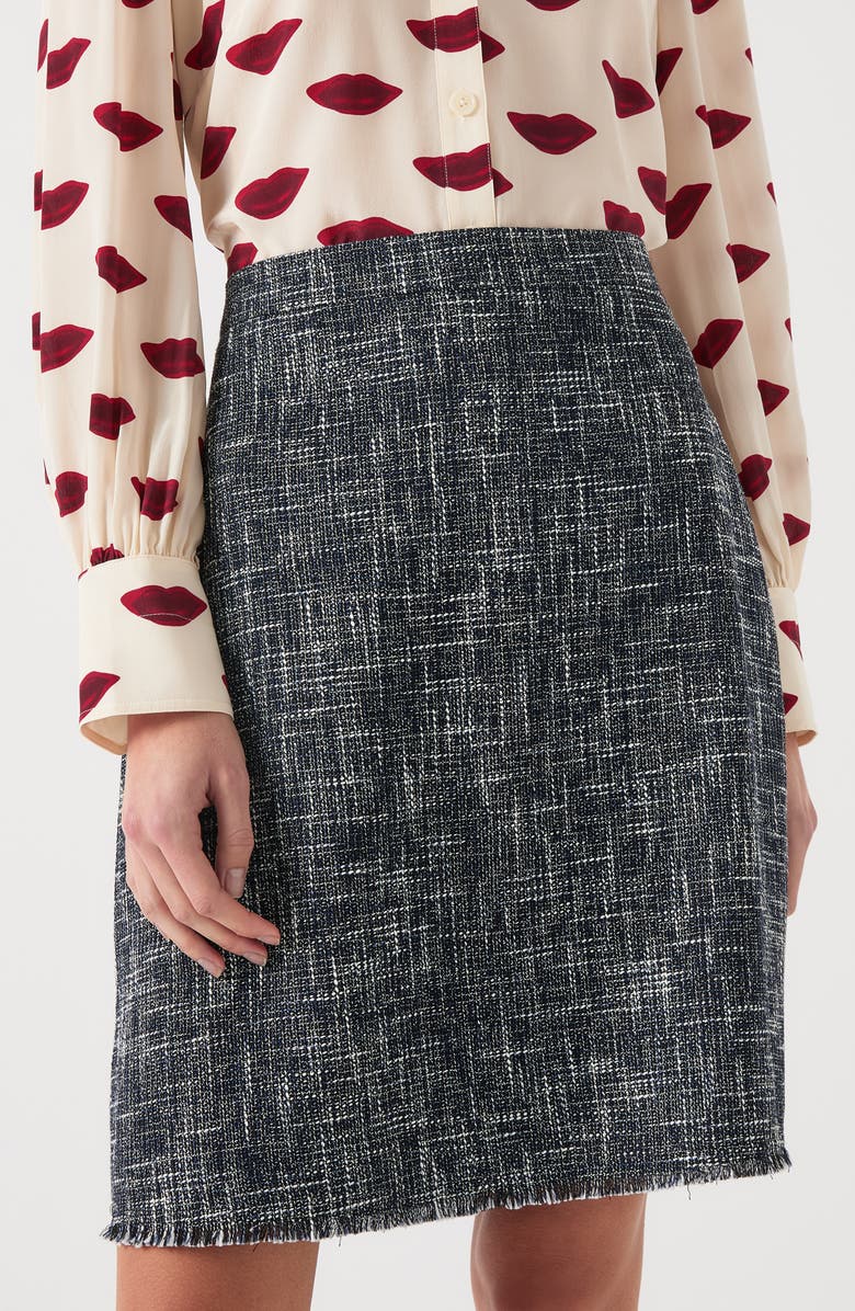 LK Bennett Suzie Fray Hem Tweed Skirt, Main, color, Indigo
