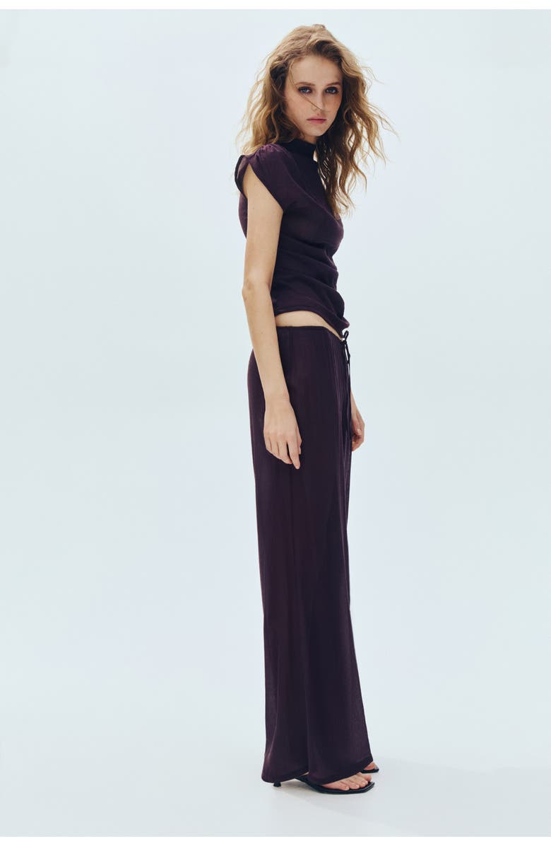 H&M Sheer Drawstring Trousers, Alternate, color, Dark Plum Purple