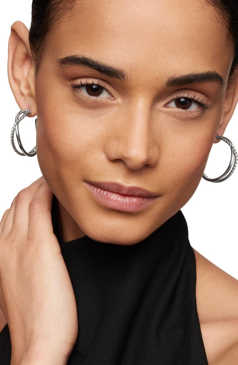 David Yurman Crossover Hoop Earrings, Alternate, color, Silver