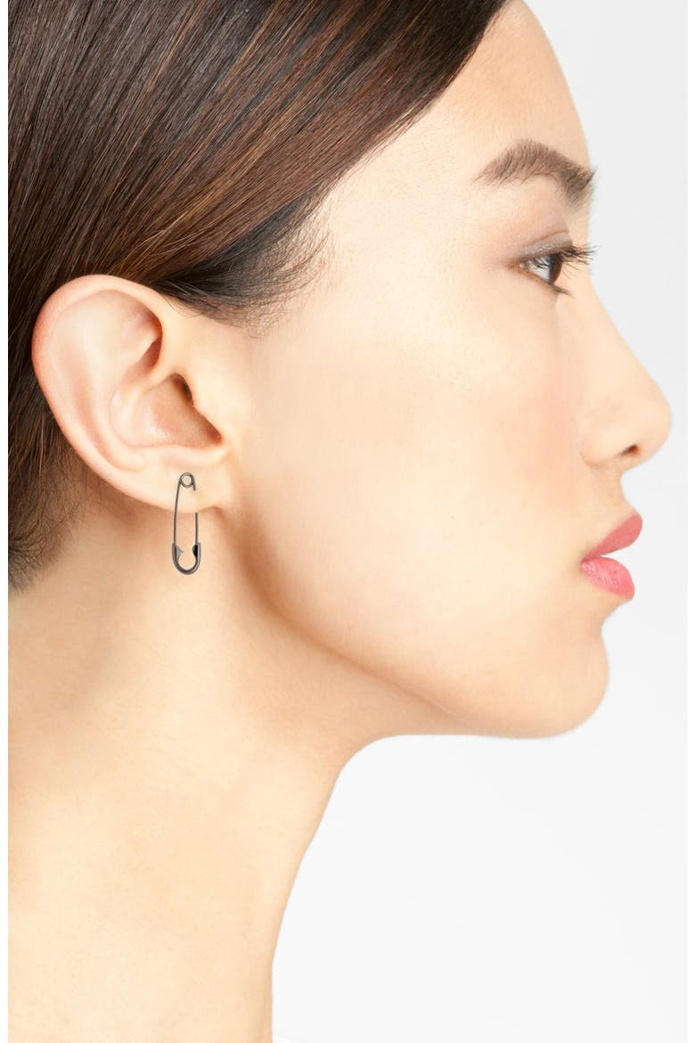 Large Safety Pin Earring, Alternate, color, BLACK