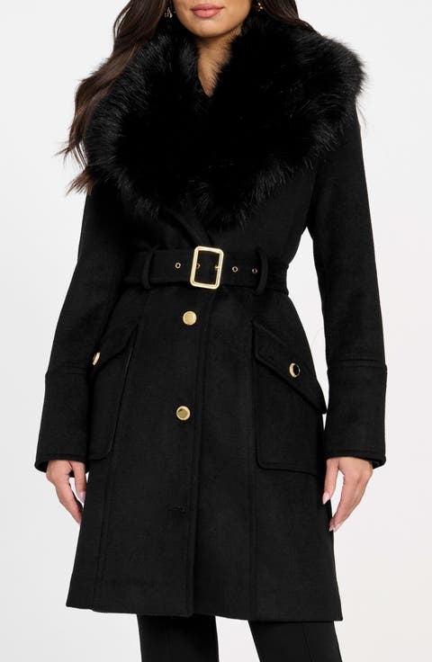 Alice Belted Coat with Removable Faux Fur Collar