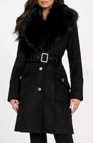 Marciano Alice Belted Coat with Removable Faux Fur Collar